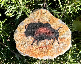 Lascaux Bison Ornament primitive painting on stone