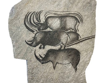 Chauvet Rhinos cave art painting on hanging stone