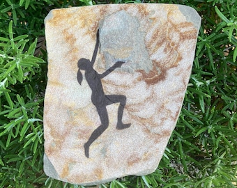 Rock Climber Ornament primitive art painted on stone