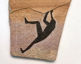 Rock Climber Magnet primitive art painted on stone