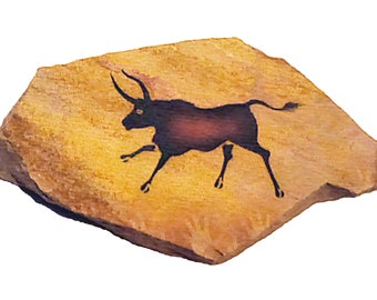 Lascaux Bull cave art painting on hanging stone