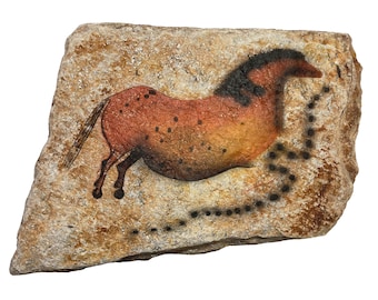 Horse Follows Moon Lascaux cave art painting on stone