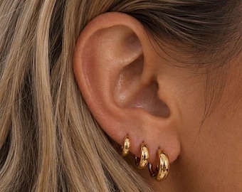 Waterproof Gold Huggie Earrings | 316L Stainless Steel PVD 18K Gold | Everyday Ear Stack