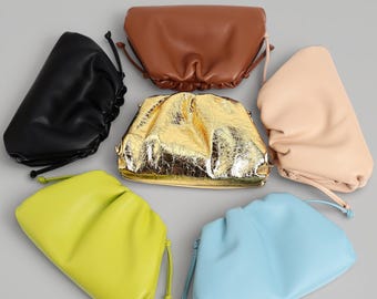 Luxury Genuine Leather Clutch, Multiple Colors Leather Evening Handbag, Minimal Soft Pouch