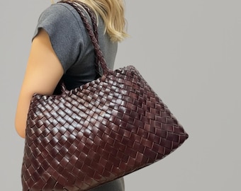 XL Vintage Cowhide Leather Hobo Bag, Handwoven Shoulder Tote, Retro Women’s Handbag