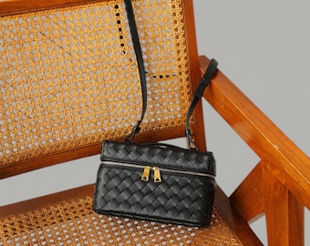 Small Woven Leather Handbag Genuine Lambskin Shoulder Bag Luxury Soft Leather Mini Purse Handmade Weave Bag Top Handle Bag