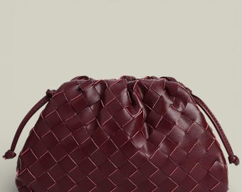Handmade Woven Leather Bag Real Leather Crossbody Pouch Bag Luxury Shoulder Bag Women Woven Handbag Soft Leather Purse Evening Clutch