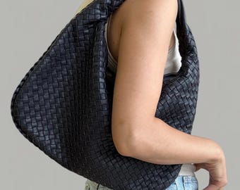 Small & Large Woven Leather Shoulder Bag Leather Shoulder Bag,