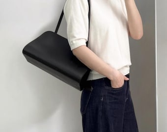 Leather Shoulder Bag Minimal Design Handbag, Peggy Clutch Bag for Women, Evening Bag