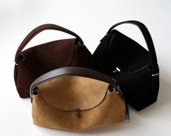 High Quality Suede Leather Shoulder Bag Handcrafted Vintage Cowhide Handbag Minimalist Soft Suede Tote Luxury Everyday Genuine Leather Bag