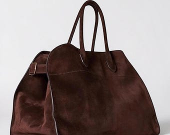 Large Suede Leather Tote Bag Genuine Leather Women Work Bag Shoulder Handbag Luxury Travel Tote in Dark Brown or Black Premium QualityFinish