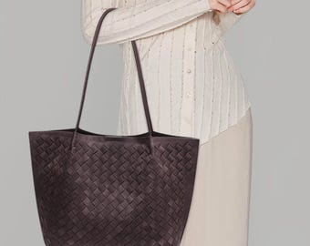 Handwoven Suede Leather Shoulder Bag, Soft Retro Women’s Tote