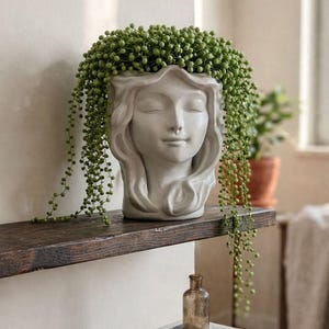 Handmade Ceramic Face Planter, Woman Head Plant Pot, Indoor Modern Home Decor