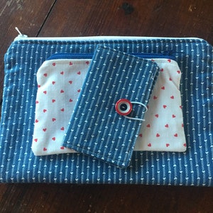 Azul Valentine- Monedero / Bolso Organizador Set - 1 Cosmético / Lápiz Caso, 1 Monedero de monedas, 1 Mini-Wallet / Titular de la tarjeta