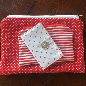 Rojo San Valentín - Monedero / Bolso Organizador Set - 1 Caja Cosmética / Lápiz, 1 Monedero de monedas, 1 Mini-Wallet / Titular de la tarjeta