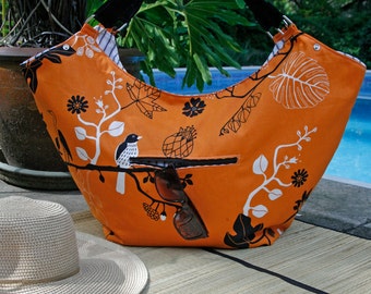 Twiggy - REVERSIBLE! Extra Large Beach, Overnight, Travel Tote Bag with Orange, Black & White Prints