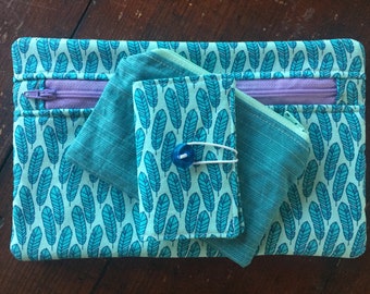 Feathers- Purse/Handbag Organizer Set - 1 Cosmetic/Pencil Case, 1 Coin Purse, 1 Mini-Wallet/Card Holder