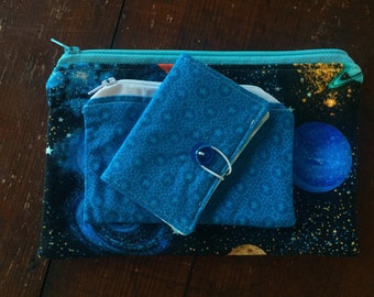 Space- Purse/Handbag Organizer Set - 1 Cosmetic/Pencil Case, 1 Coin Purse, 1 Mini-Wallet/Card Holder