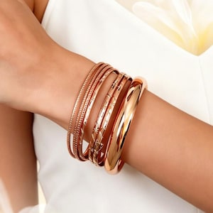 Rose  Bangle Set, 7Pcs Dainty Stacking Bangles, Everyday Layered Bracelets, Minimalist Boho Jewelry, Fashion Gift for Women