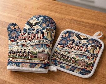 Ensemble de cuisine 250e anniversaire des États-Unis, mitaines de four et manique patriotiques, design emblématique des États-Unis, cadeau déco cuisine Freedom