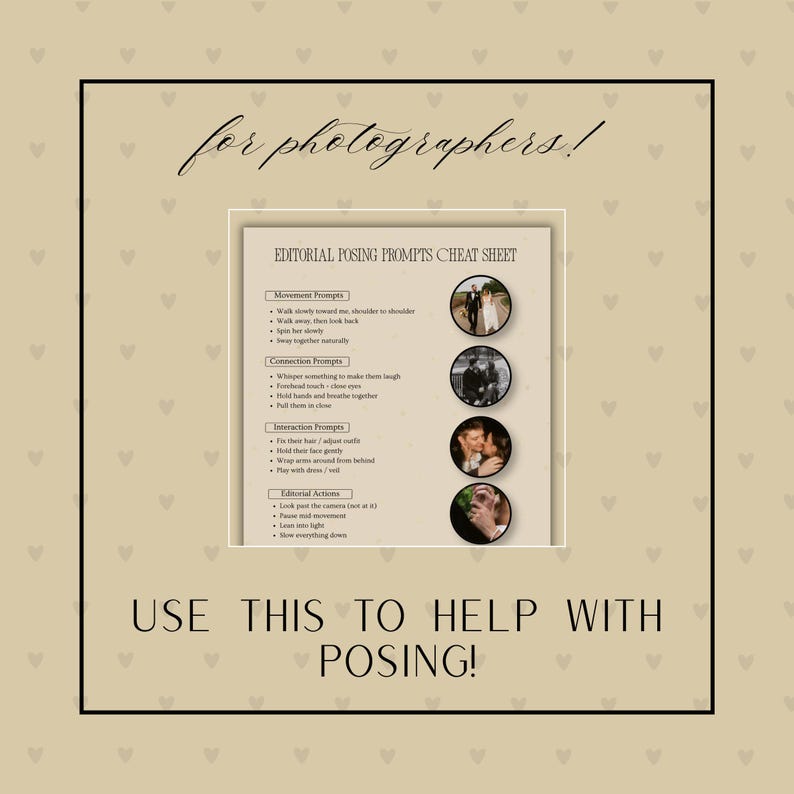 Editorial Posing Prompts Cheat Sheet for Photographers - Etsy