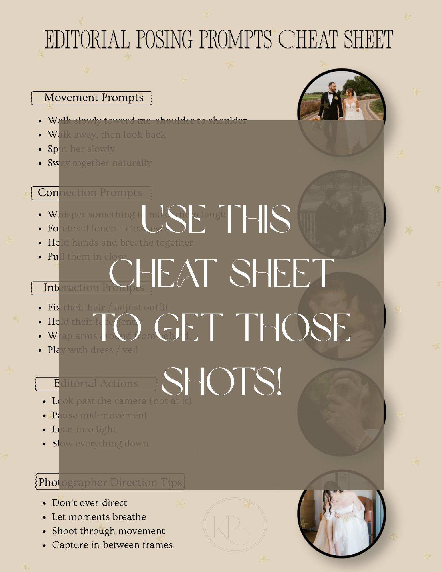 Editorial Posing Prompts Cheat Sheet for Photographers - Etsy
