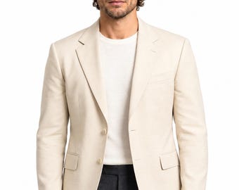 Men's Cream Two-Button Blazer, Tailored Fit, Summer Wedding Jacket