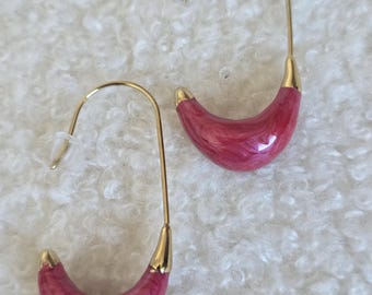 Red Enamel Hoop Earrings | Modern Minimalist Earrings | Gold Plated Stainless Steel Earrings | Statement Drop Earrings | Everyday Jewelry