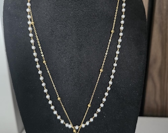 Layered Pearl Necklace, Gold Layered Necklace, Minimalist Pearl Jewelry, Dainty Gold Necklace, Stainless Steel Necklace, Gift for Her