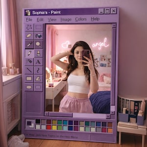 Personalisierter MS Paint Spiegel, Retro Computer Microsoft Wandspiegel, Benutzerdefinierter Name Schlafzimmer Dekor, Nostalgisches Raumgeschenk, Y2K Spiegel Art