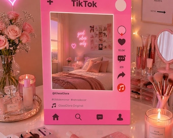 Custom Pink TikTok Mirror, Personalized Selfie Wall Mirror, Coquette Room Decor, Aesthetic Vanity Mirror, Gift for Her