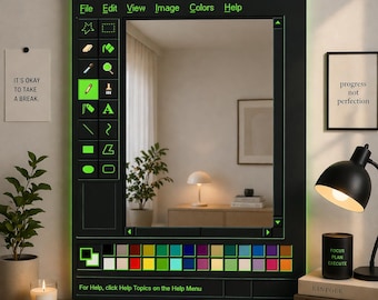 Lustro Neon MS Paint w ciemnym trybie, spersonalizowane lustro komputerowe w stylu retro, dekoracja pokoju gracza, estetyczne lustro ścienne RGB, prezent technologiczny