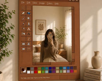 Espejo personalizado Sienna MS Paint, decoración acogedora para la habitación, espejo retro con nombre personalizado, arte de pared neutro para dormitorio, regalo para ella.