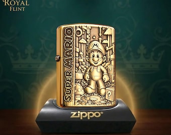 Retro gaming gift for him Zippo lighter collectible, classic platform character design, birthday gift, unique gamer keepsake