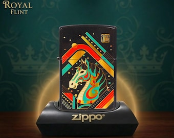 Encendedor Zippo Caballo de la Suerte, diseño colorido de caballo del zodiaco, juego Zippo rojo y negro, regalo único para él, regalo de cumpleaños, encendedor de colección
