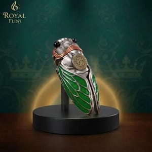 cicada Zippo lighter unique insect design collectible Zippo lighter green enamel luxury lighter gift for him rare artistic lighter image 1