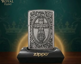 Ornate Silver Cross Zippo Lighter, Vintage Engraved Collectible Design, Unique Gift for Him, Mens Gift, Birthday Gift, Fathers Day Keepsake