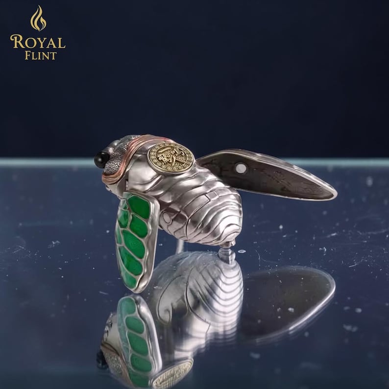 cicada Zippo lighter unique insect design collectible Zippo lighter green enamel luxury lighter gift for him rare artistic lighter image 4