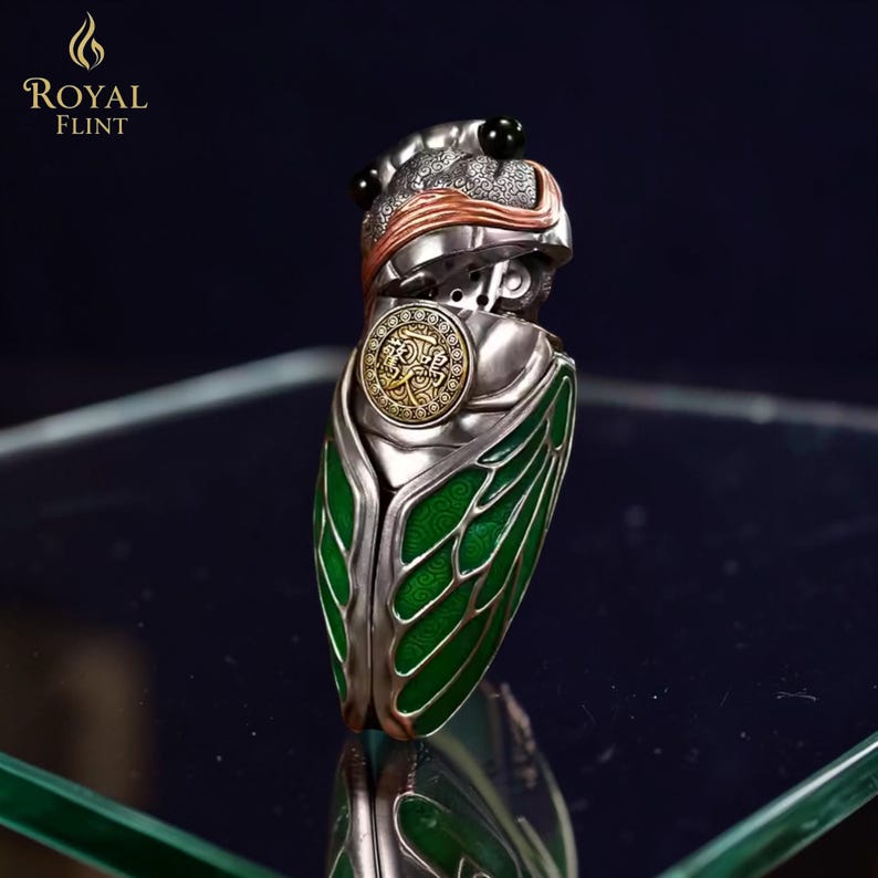 cicada Zippo lighter unique insect design collectible Zippo lighter green enamel luxury lighter gift for him rare artistic lighter image 6
