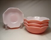 4 Vintage Hazel Atlas Pink Crinoline Ruffled Crimped Bowls Pastel Milk Platonite Glass w Fired On Color 1950 39 s Mid Century MCM