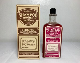 Vintage NOS Shampoo Rogier Coconut Oil w/ Henna - Embossed Glass Bottle in Original Box RR Rogier Paris France