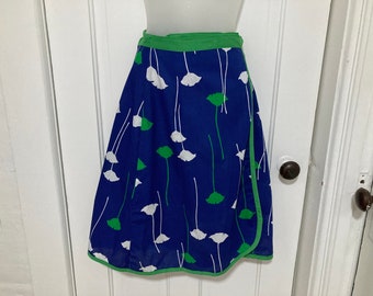 Vintage 1960's 70's Mod Floral Summer Wrap Skirt - Blue, Green, White - Laura Suzanne sz XS / S