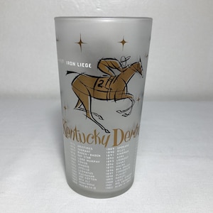 Vintage 1957 Official Kentucky Derby Frosted Mint Julep Glass Tumbler Iron Liege Libbey