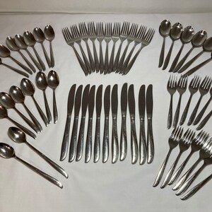 55 pc MCM Oneida Twin Star Flatware Set Atomic Starburst Community Stainless Mid Century Dining