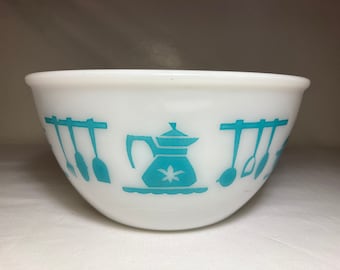 Vintage Hazel Atlas Turquoise 7" Kitchen Aids Milk Glass Mixing Nesting Bowl