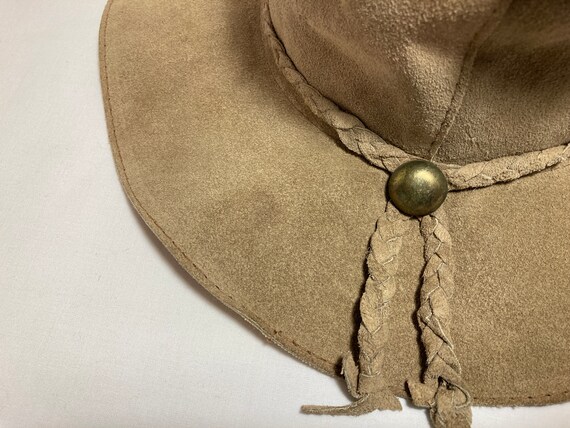 Vintage 1970's Suede Leather Floppy Hat Hippie Bo… - image 5