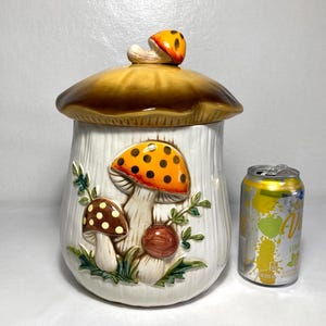 Vintage Merry Mushroom Large 11&quot; Canister / Cookie Jar w/ Lid 1977 Sears Roebuck Ceramic Japan - Retro Kitchenware