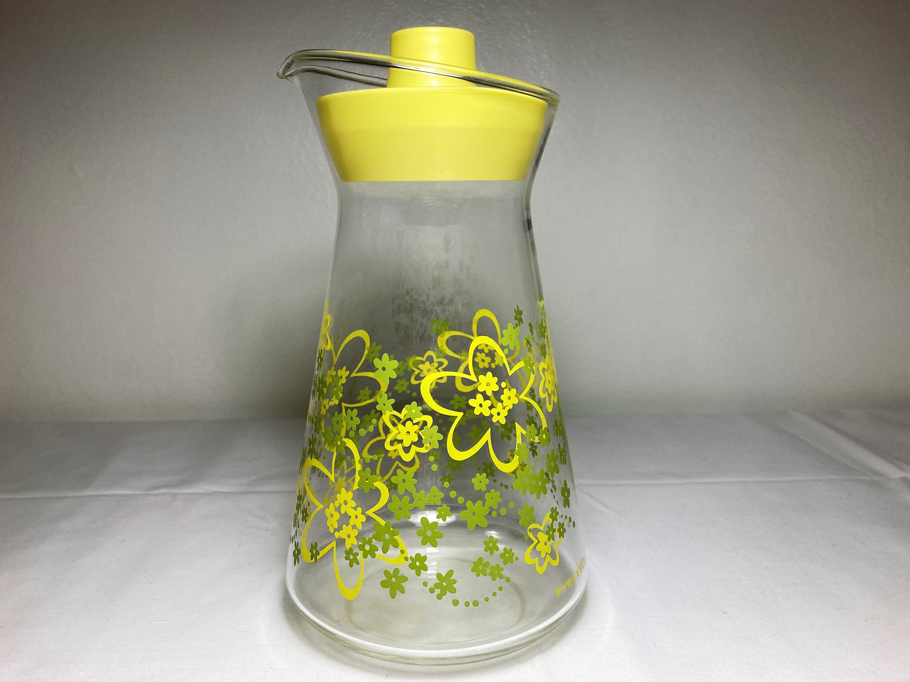 Spring Blossom Carafe Pyrex Pitcher Green Flowers Vintage Pitcher Vintage 