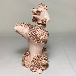 Vintage 1950's Pink & Gold Ceramic Standing Spaghetti Poodle Mid Century Figurine