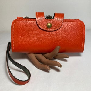 Vintage 1970's Bright Orange Vinyl Wristlet Wallet Carry All Swing Purse ~ Boho Retro